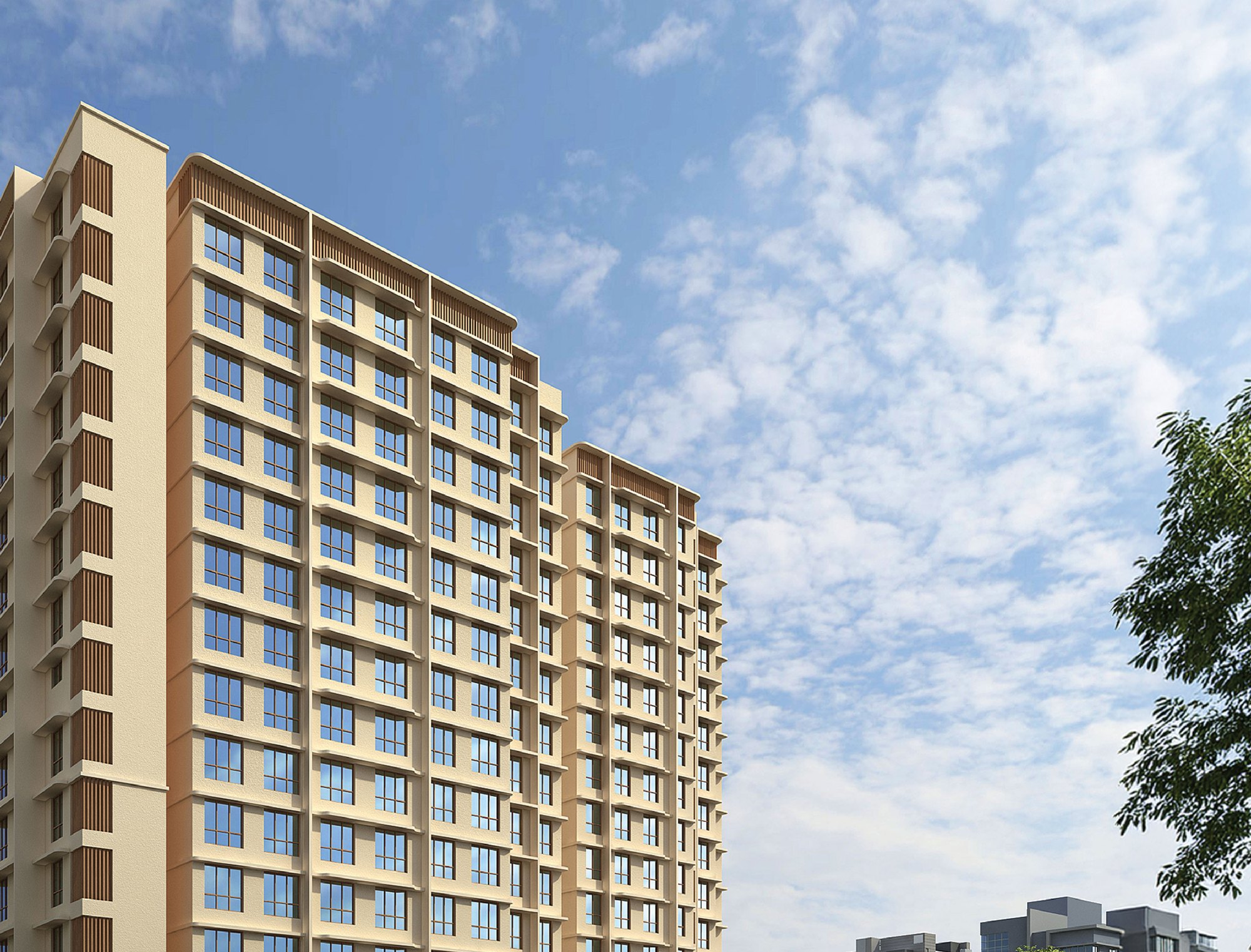 The sunlit Sankirt Jasmine residential tower, Mogra Village, Andheri East, Mumbai